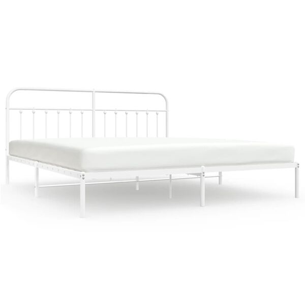 vidaXL Bed Frame White Powder-Coated Steel Full Bed Frame Rectangular
