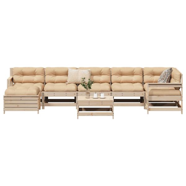 vidaXL Garden Sofa Set Natural wood Solid pine wood, Plywood 8 Piece Set