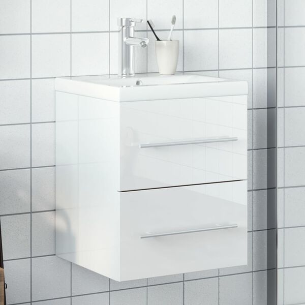 vidaXL Bathroom Sink Cabinet White Engineered wood, Ceramic Compact