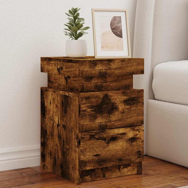vidaXL Bedside Cabinets with LED Lights 2 pcs Smoked Oak 13.8"x15.4"x21.7"