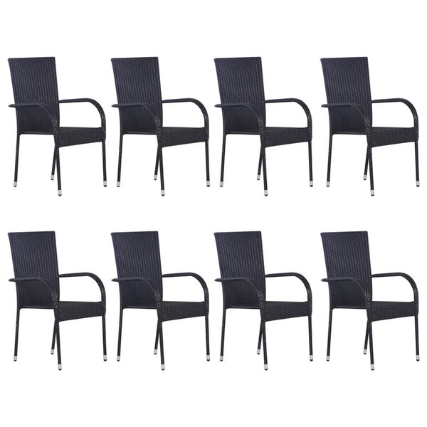 vidaXL Dining Set Black Solid acacia wood, Powder-coated steel, PE rattan
