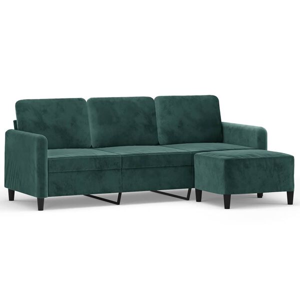 vidaXL 3-seater Sofa With Footstool Dark Green