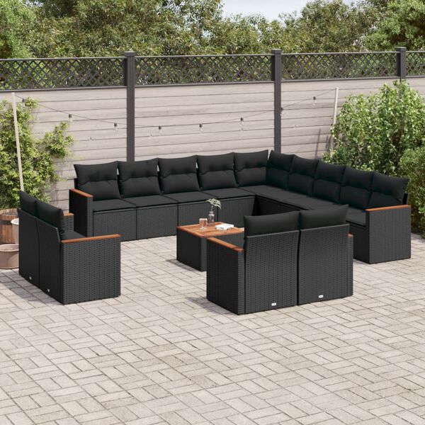 vidaXL 14 Piece Patio Sofa Set with Cushions Black Poly Rattan