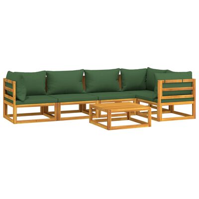 vidaXL 6 Piece Patio Lounge Set with Green Cushions Solid Wood