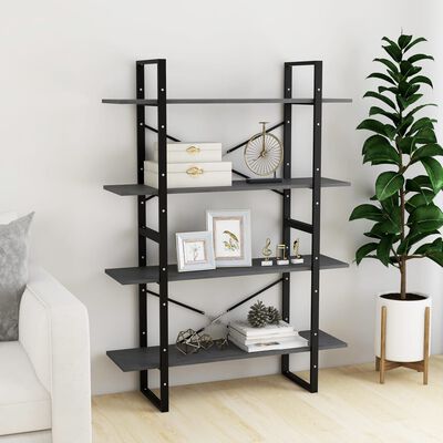 vidaXL 4-Tier Book Cabinet Gray 39.4"x11.8"x55.1" Solid Pine Wood