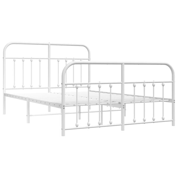 vidaXL Bed Frame White Powder-Coated Steel 55 x 79 in Bed Frame