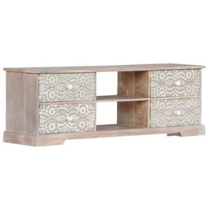 vidaXL TV Stand White and Grey Solid Acacia Wood, Engineered Wood Medium