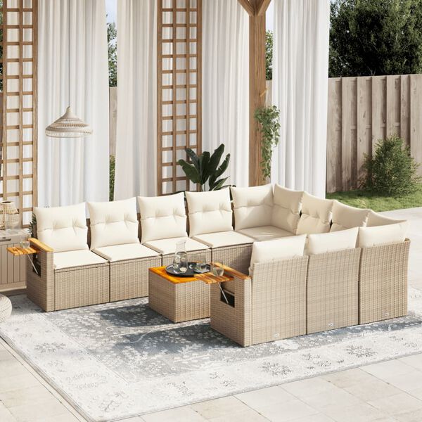 vidaXL Sofa Set Beige PE rattan Large Modular Garden Sofa Set