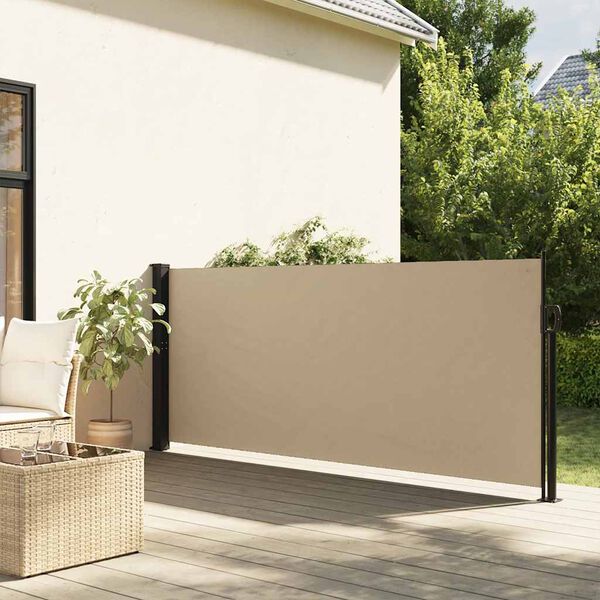 vidaXL Retractable Side Awning Beige Polyester with PU coating