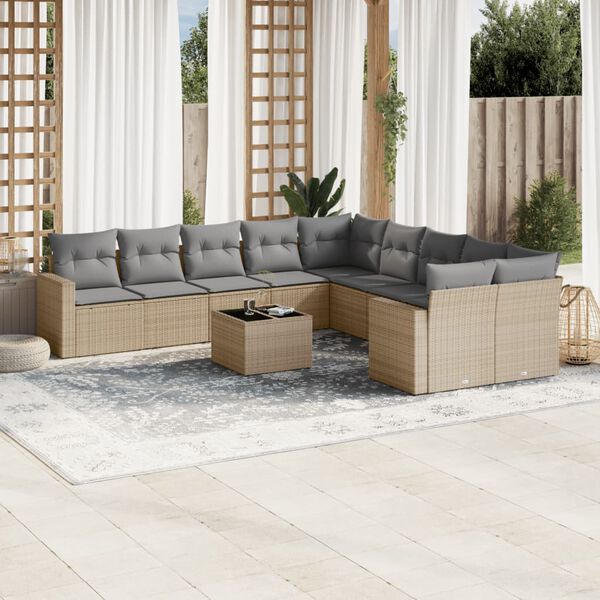 vidaXL Garden Sofa Set Beige PE Rattan 11 Piece Removable Covers