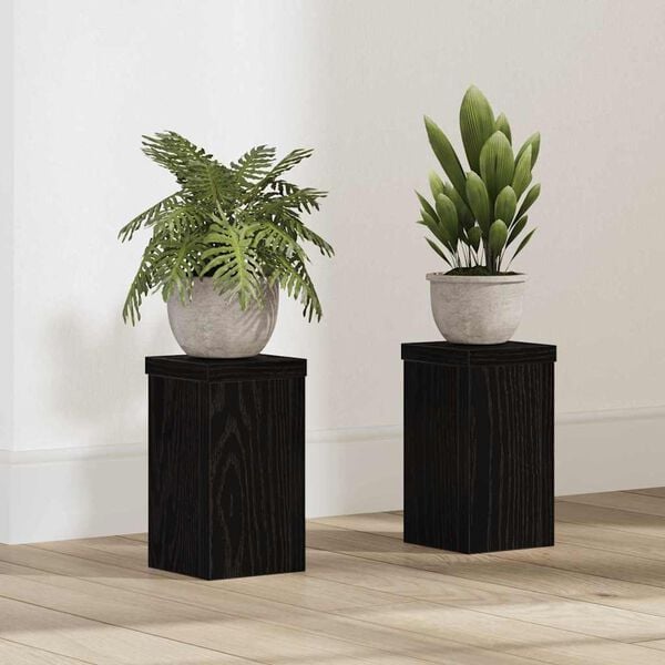 vidaXL Plant Stand 2 pcs Black Oak 3.94 x 3.94 x 7.09 in
