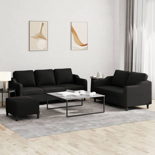 vidaXL Sofa Set Black Fabric (100% polyester), metal, textilene, plywood