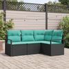vidaXL Garden Sofa Set 4 pcs Black and Turquoise Poly Rattan