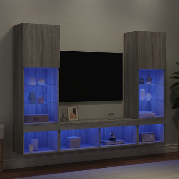 vidaXL 5 Piece TV Wall Units with LED Gray Sonoma Engineered Wood