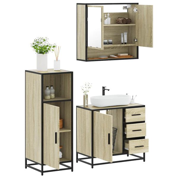 vidaXL Bathroom Furniture Set Sonoma oak Engineered wood, metal, glass