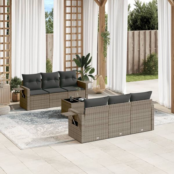 vidaXL Garden Sofa Set Grey PE rattan 7 Piece Foldable Garden Sofa Set
