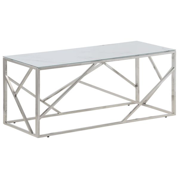 vidaXL Coffee Table Silver Stainless Steel and Tempered Glass