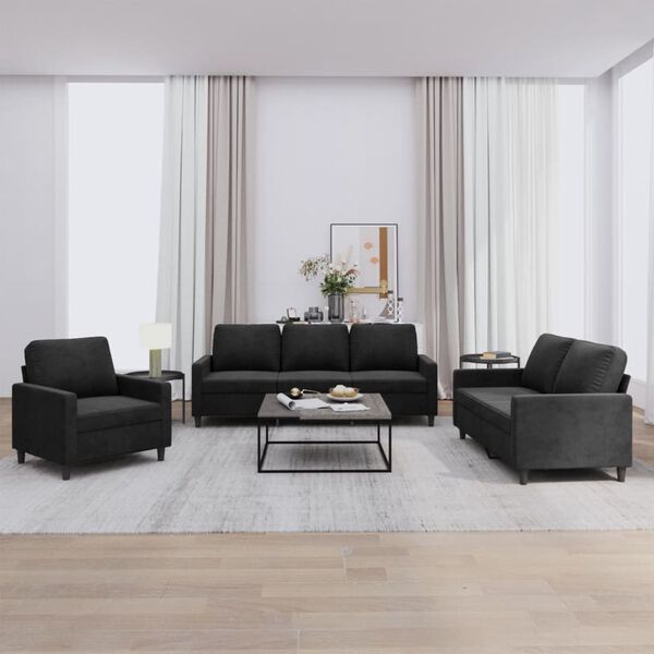 vidaXL Sofa Set Black Velvet (100% polyester), metal, textilene, plywood