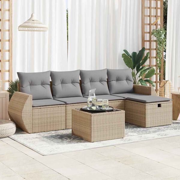 vidaXL Garden Sofa Set Beige PE rattan, powder-coated steel, fabric