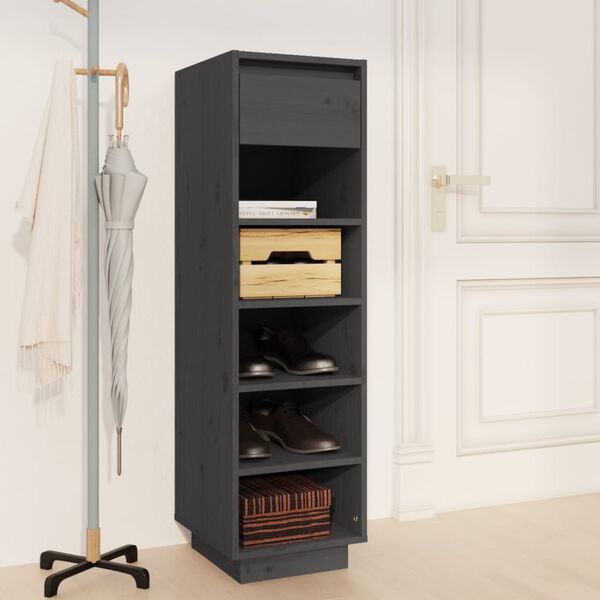 vidaXL Shoe Cabinet Gray Solid Pinewood Medium Shoe Cabinet