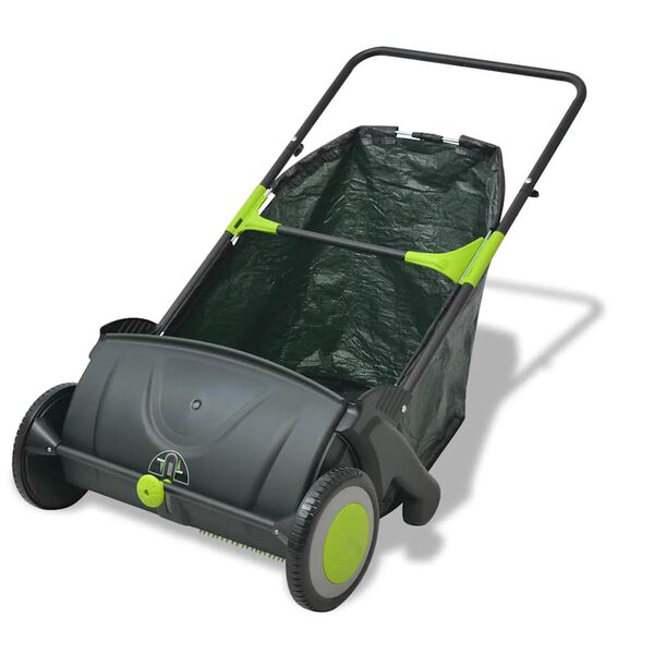 vidaXL Lawn Sweeper Black and Green PP body Medium Height-Adjustable