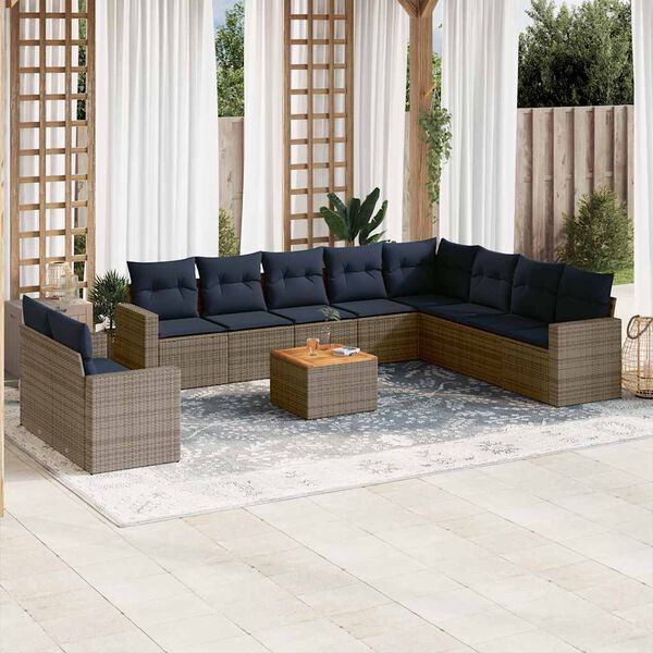 vidaXL 11 Piece Patio Sofa Set with Cushions Gray Poly Rattan