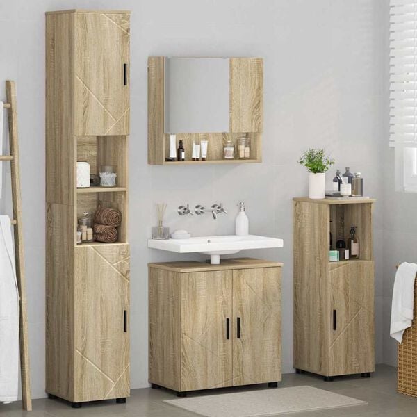 vidaXL Bathroom Furniture Set 4 pcs Sonoma Oak Engineered wood & Metal