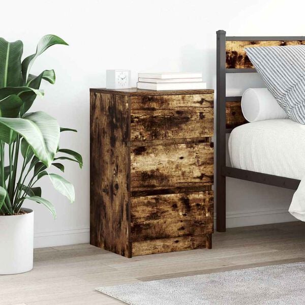 vidaXL Bedside Cabinet Smoked Oak Engineered Wood Small Bedside Cabinet