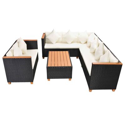 vidaXL 5 Piece Patio Lounge Set with Cushions Poly Rattan Black