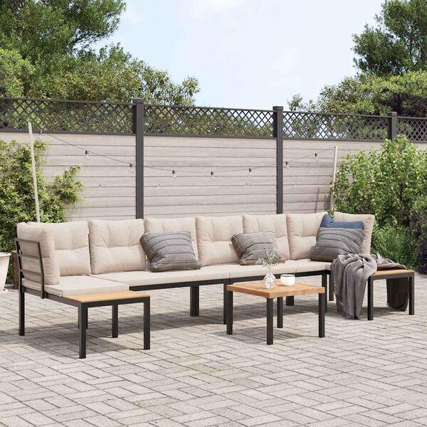 vidaXL Garden Sofa Set Black Powder-coated steel Large Modular