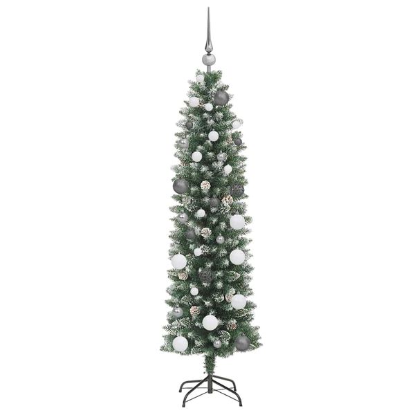 vidaXL Artificial Slim Christmas Tree Green and White 59.06 in