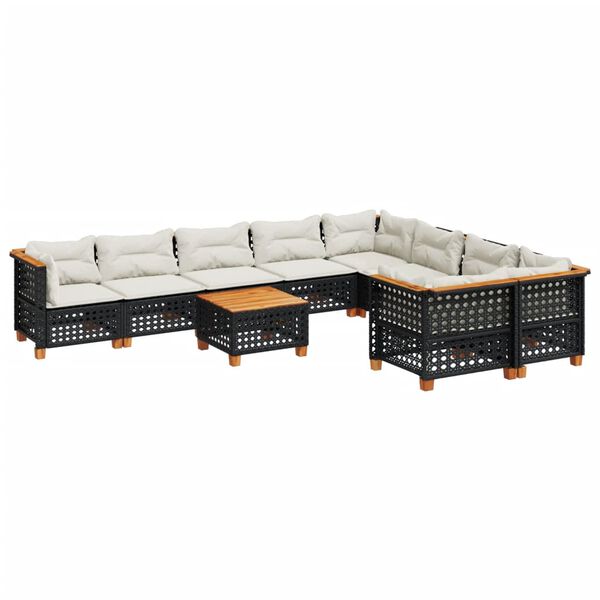 vidaXL Garden Sofa Set Black with cream white cushions