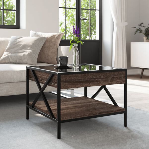 vidaXL Coffee Table Brown Oak Engineered Wood, Glass, Metal Medium