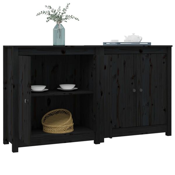 vidaXL Sideboard Set of 2 Black Solid pine wood Medium Sideboard