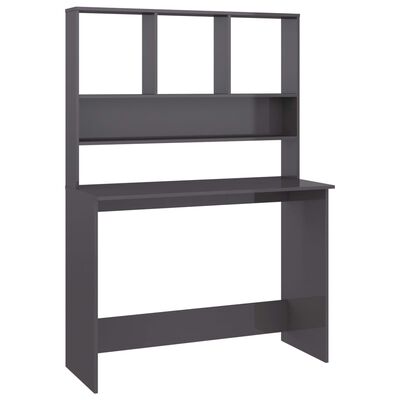 vidaXL Desk with Shelves High Gloss Gray 43.3"x17.7"x61.8" Chipboard