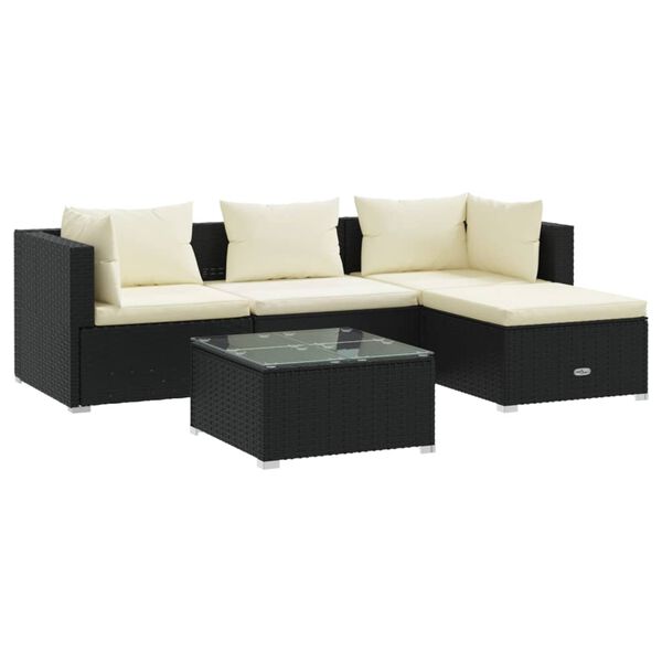 vidaXL Garden Lounge Set Black PE rattan 5-Piece Modular
