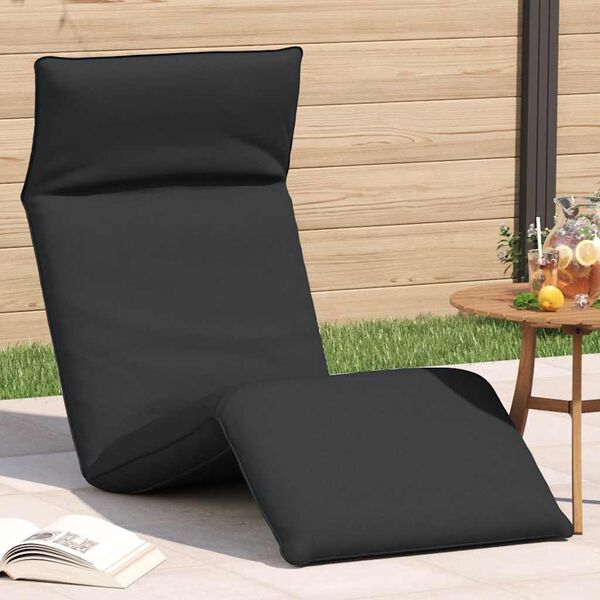 vidaXL Sun Lounger Black Oxford fabric, metal, foam 68.9x21.3x3.3 in