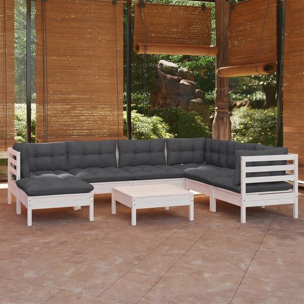 vidaXL Garden Lounge Set White Solid pine wood Standard Modular