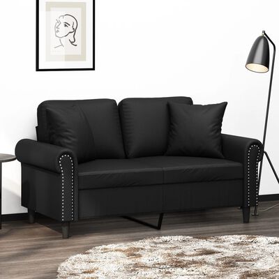 vidaXL 2-Seater Sofa with Throw Pillows Black 47.2" Faux Leather
