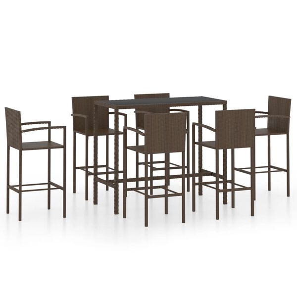 vidaXL Garden Bar Set Brown PE rattan, powder-coated steel, tempered glass