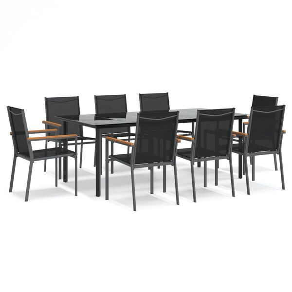 vidaXL 9 Piece Patio Dining Set Black Textilene and Steel