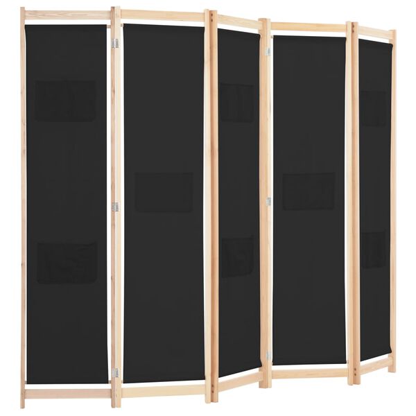 vidaXL 5-Panel Room Divider Black 78.7"x66.9"x1.6" Fabric