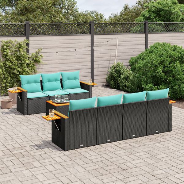 vidaXL 8 Piece Patio Sofa Set with Cushions Black Poly Rattan (US only)