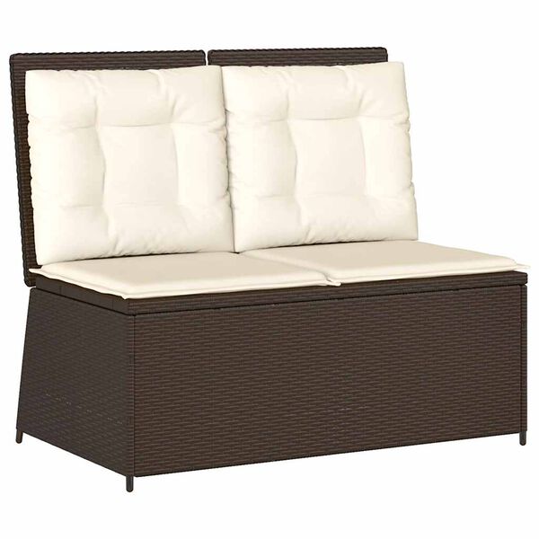 vidaXL Reclining Patio Bench Brown Poly Rattan Medium
