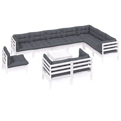 vidaXL 11 Piece Patio Lounge Set with Cushions White Solid Pinewood