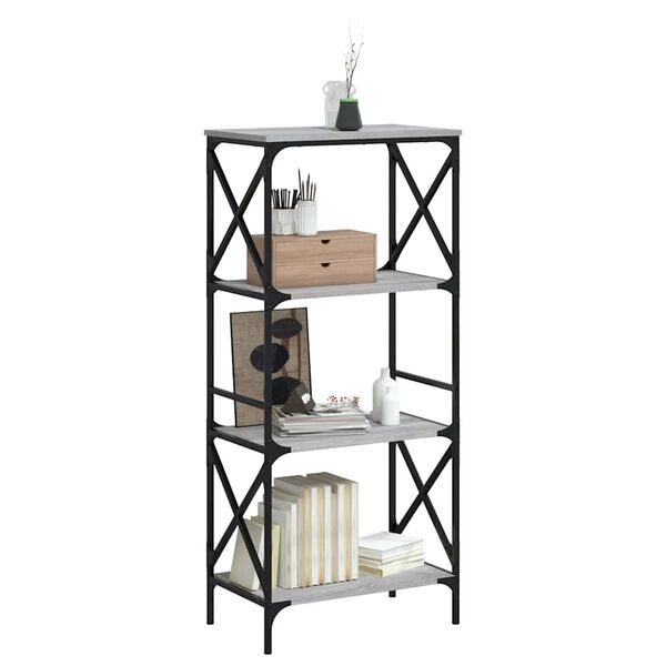 vidaXL Bookcase Grey Sonoma Engineered wood and metal 4-Tier