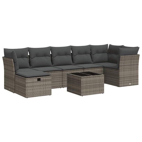 vidaXL Garden Sofa Set Grey PE Rattan Large Adjustable Feet