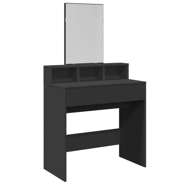 vidaXL Dressing Table Black Engineered wood, glass 31.5 x 16.1 x 56.9 in