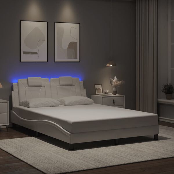 vidaXL Bed Frame "Viana" with LED without Mattress White 53.9"x74.8"