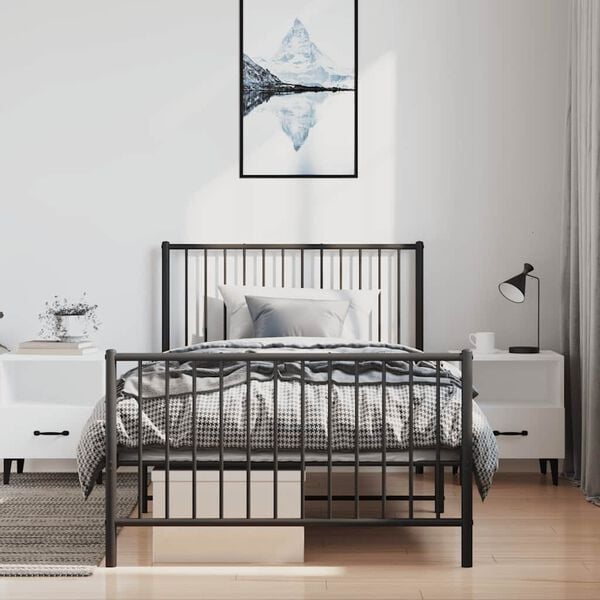 vidaXL Bed Frame Black Powder-Coated Steel Single Bed Frame